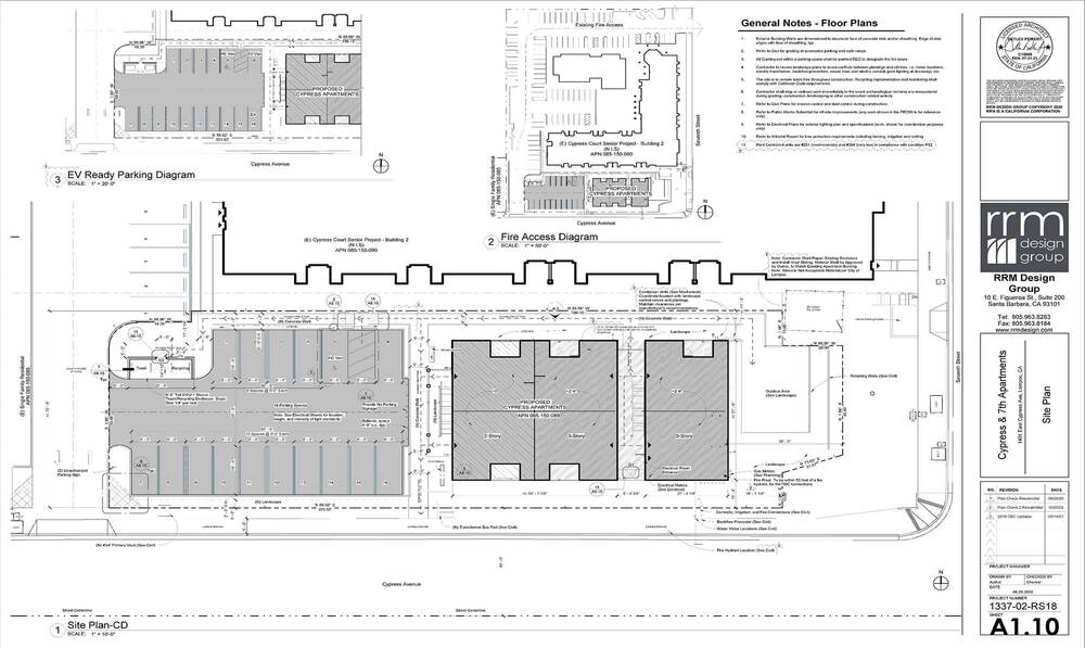 Cypress & 7th Site Plan Diagram also showing the parking and fire access