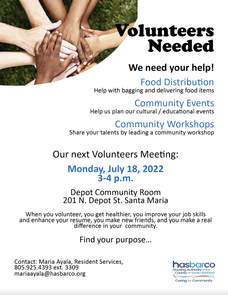 Volunteers Needed Flyer. All information as listed below.