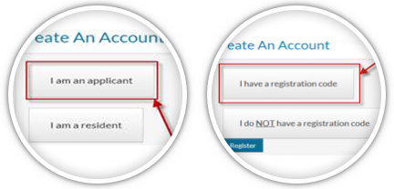 view of where applicant or registration code buttons are on 3rd party site