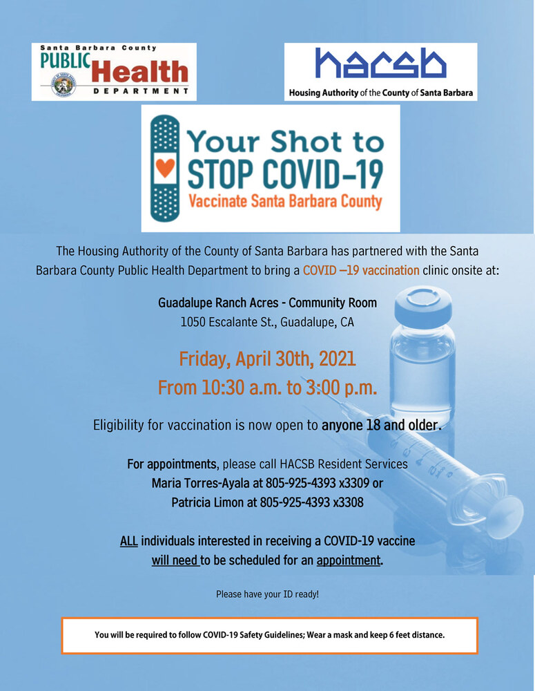 COVID-19 Vaccine Flyer for Ranch Acres with all information as listed above