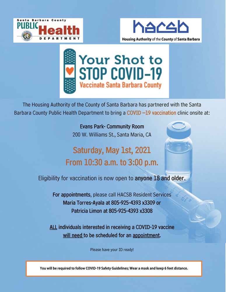 COVID-19 Vaccines Flyer for Evans Park with all the information as listed above