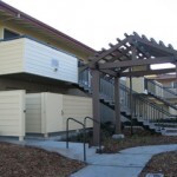 Stairs lead to the second story of the Santa Rita Village development.
