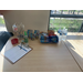 A desk with snacks and supplies
